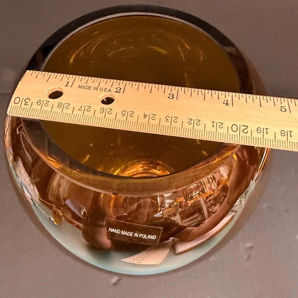 Amber Poland Poland Vase Hand Blown Amber Glass Heavy Base Teardrop 10.5in